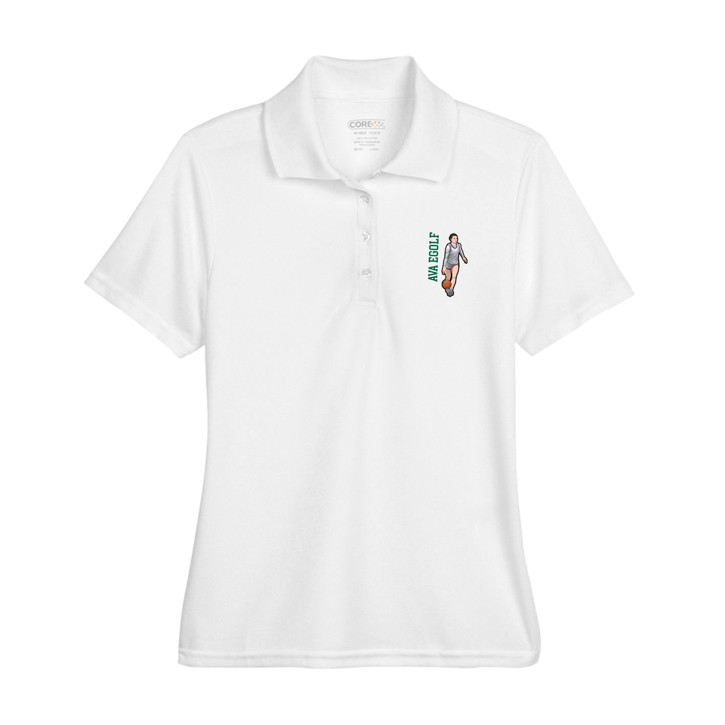 Womens Performance Polo — Name Vertical in White