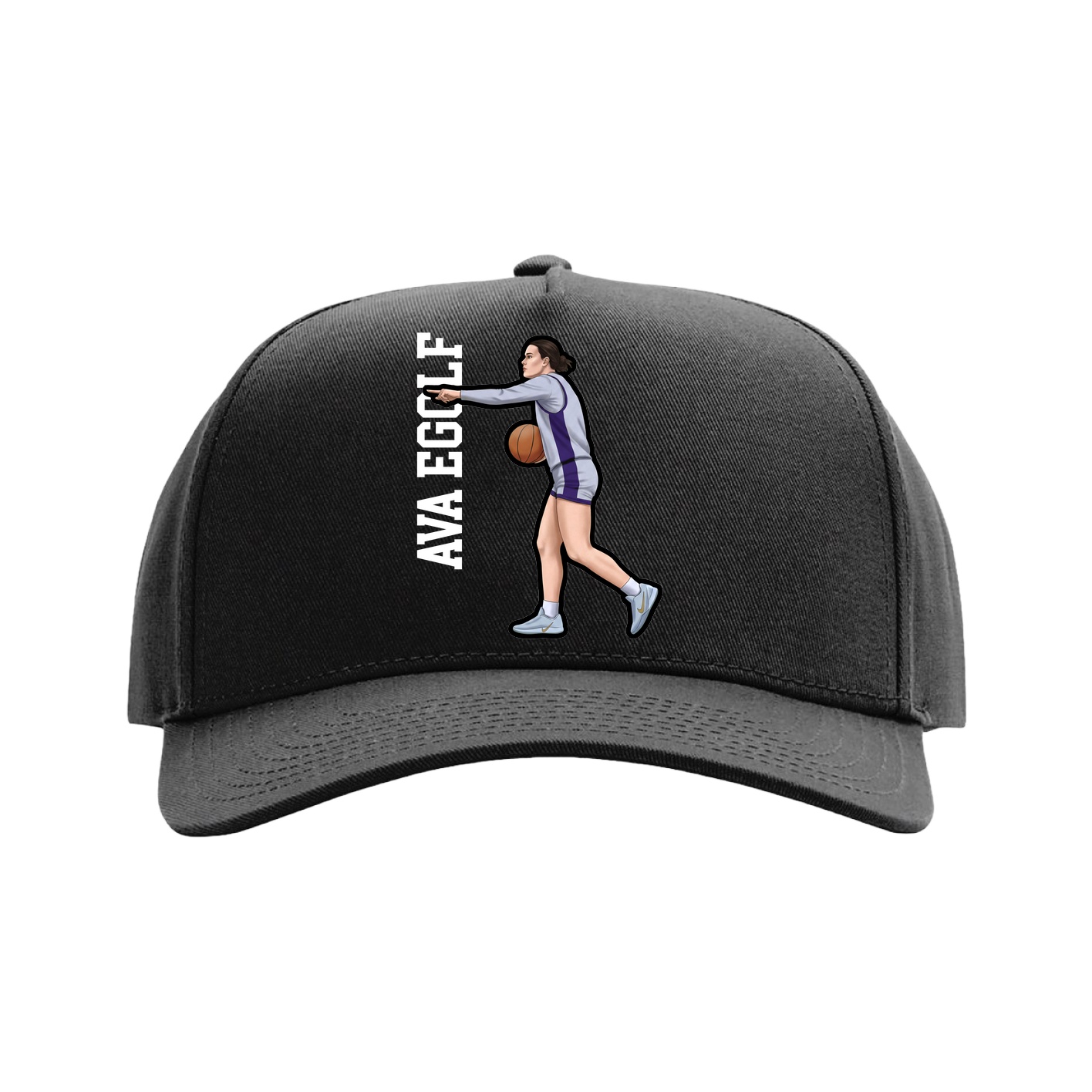 Full Fabric Five-Panel Champ Cap — Name Vertical in Black