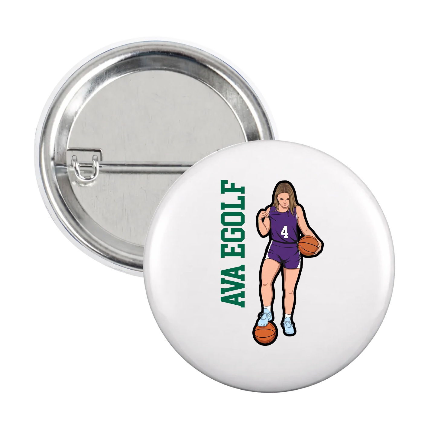 Game Day Button — Name Vertical in White