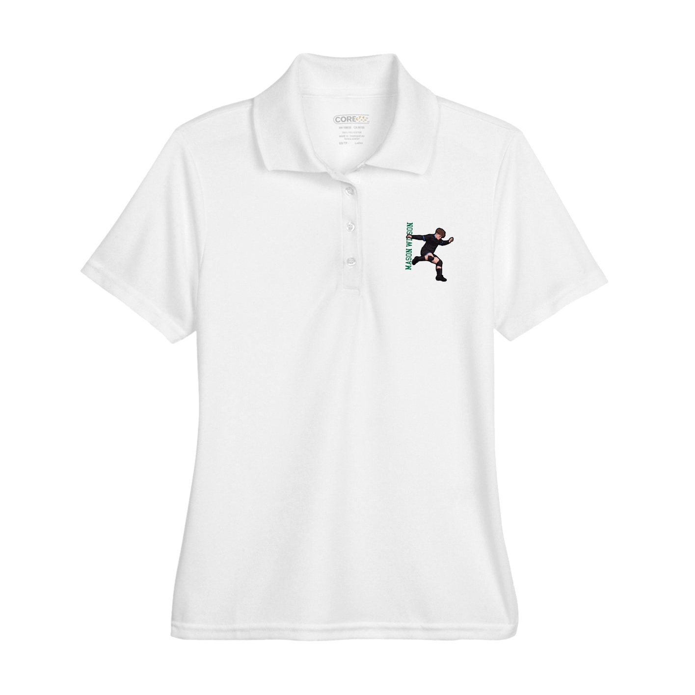 Womens Performance Polo — Name Vertical in White