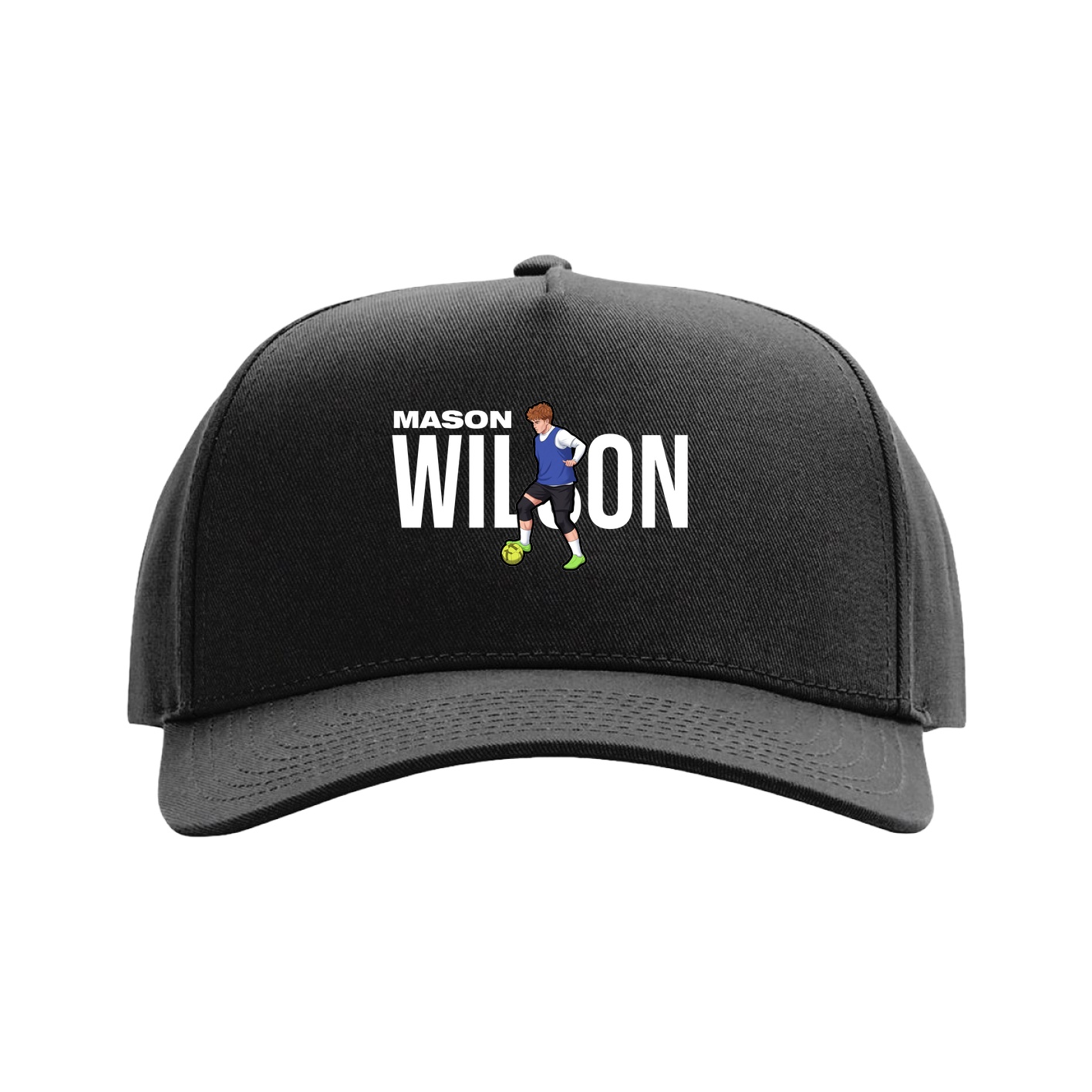 Full Fabric Five-Panel Champ Cap — Player Name in Black