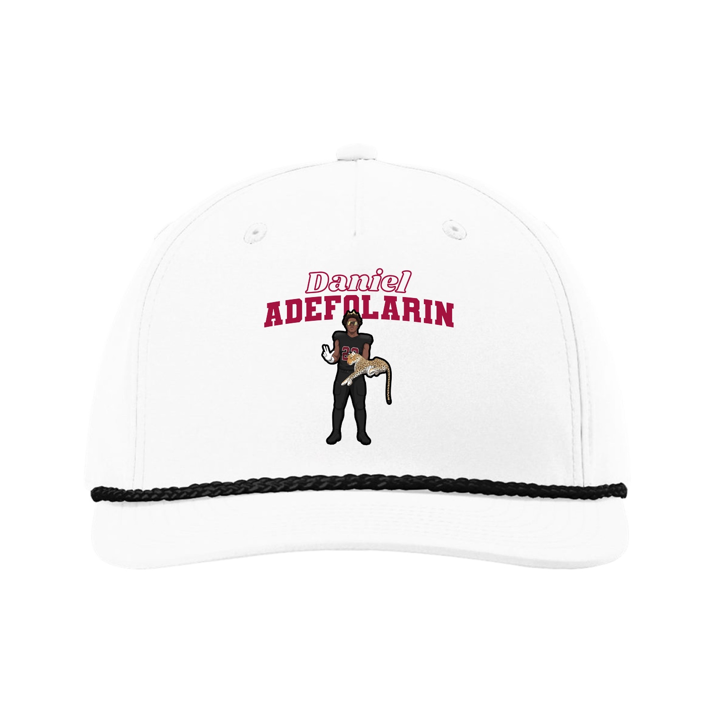Five-Panel Classic Rope Cap — Name Arch in White