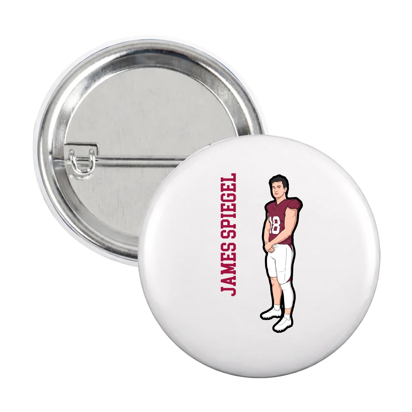 Game Day Button — Name Vertical in White