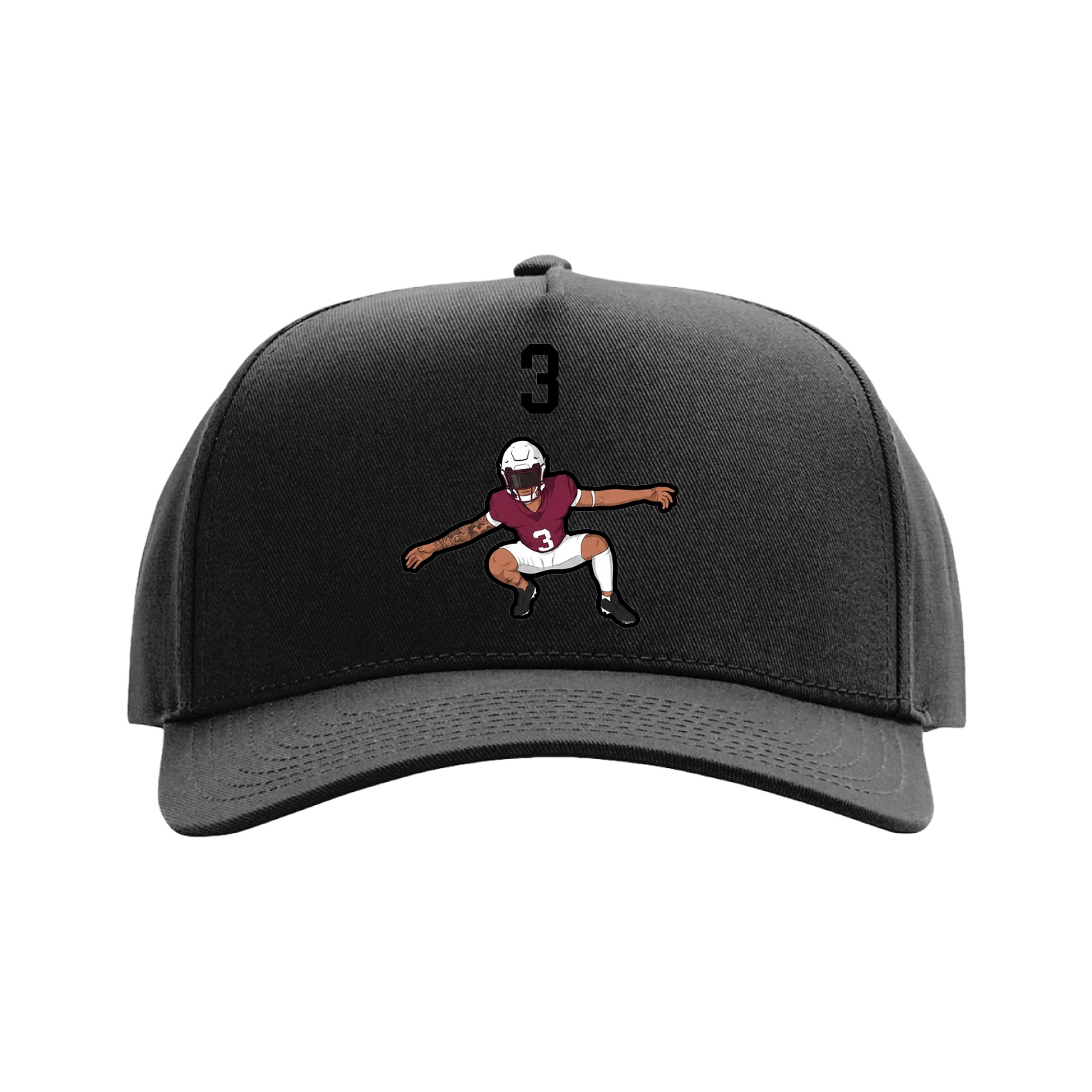 Full Fabric Five-Panel Champ Cap — Number Top in Black