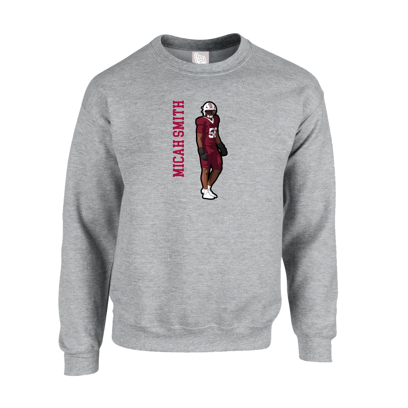 Fleece Crew — Name Vertical in Grey