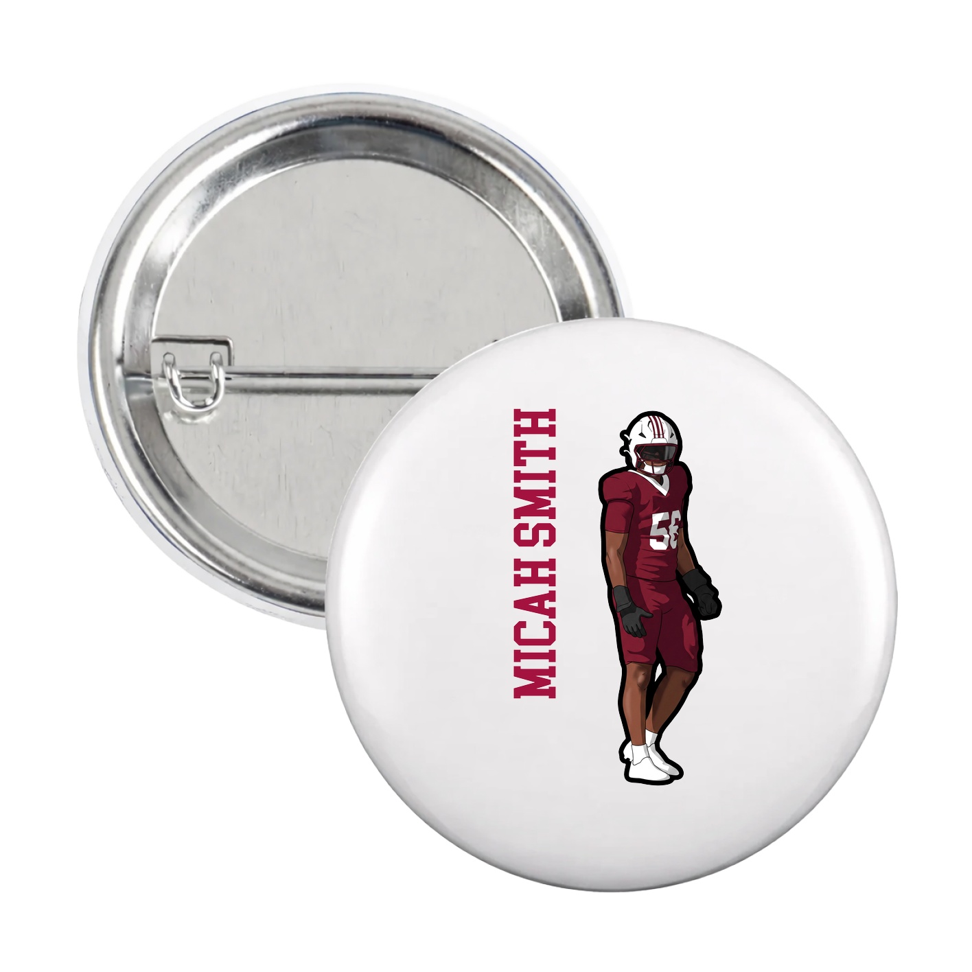 Game Day Button — Name Vertical in White