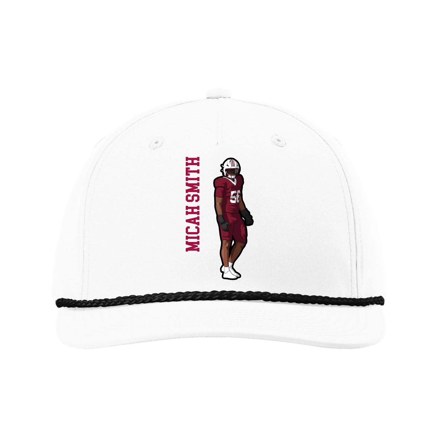Five-Panel Classic Rope Cap — Name Vertical in White