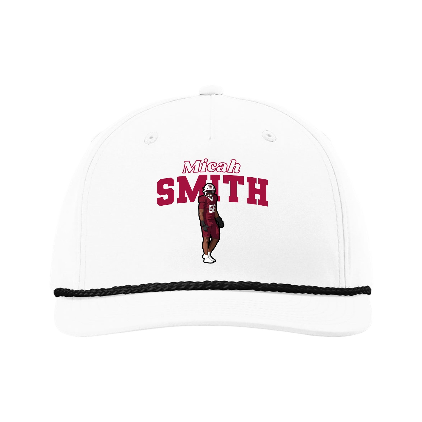 Five-Panel Classic Rope Cap — Name Arch in White