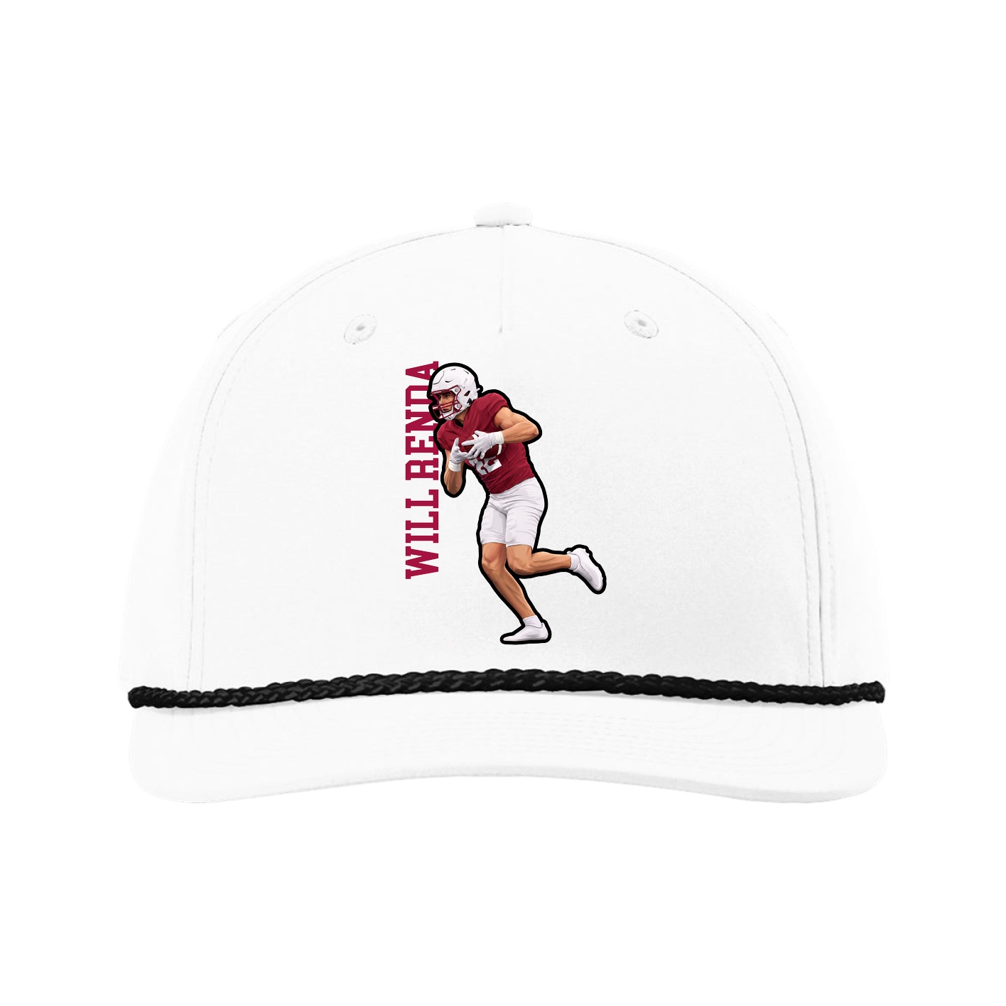 Five-Panel Classic Rope Cap — Name Vertical in White