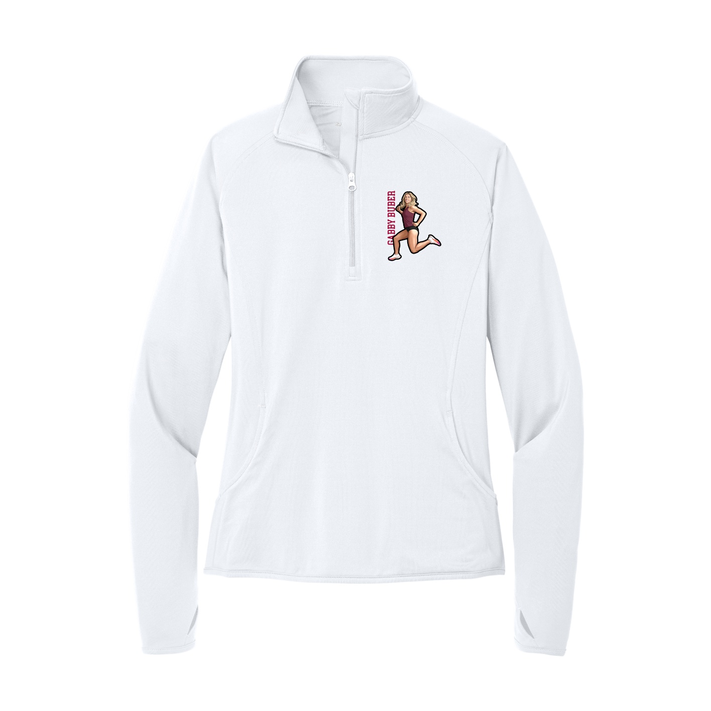 Women's Q-Zip Pullover — Name Vertical in White