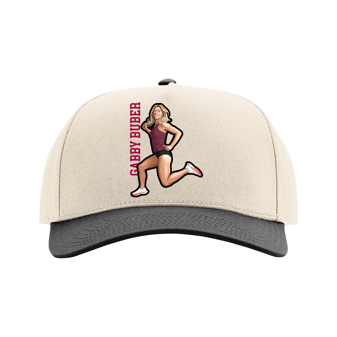 Full Fabric Five-Panel Champ Cap — Name Vertical in Cream/Black
