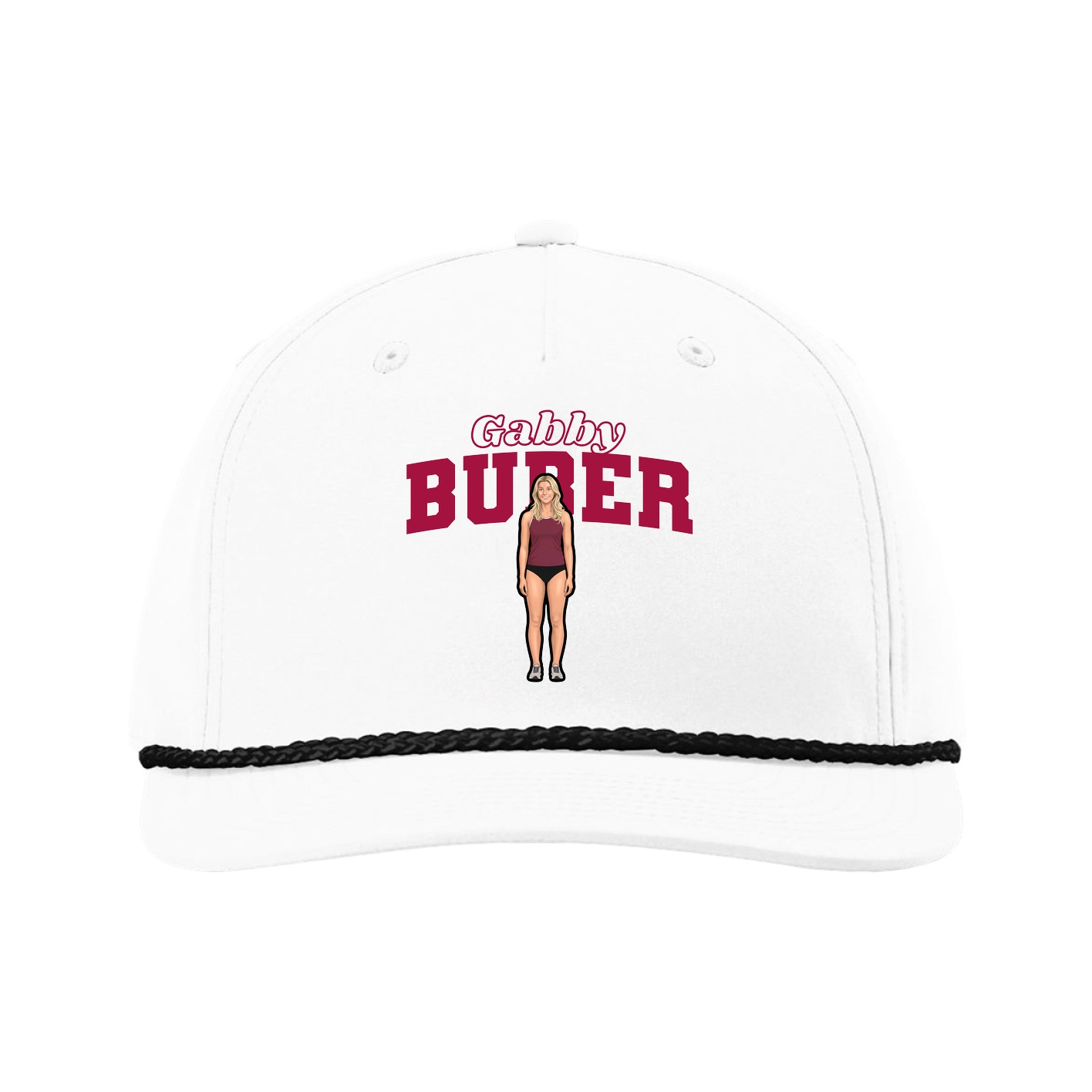 Five-Panel Classic Rope Cap — Name Arch in White