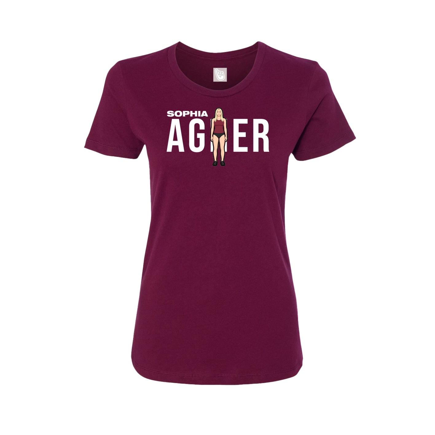Fitted Women's Tee — Player Name in Maroon
