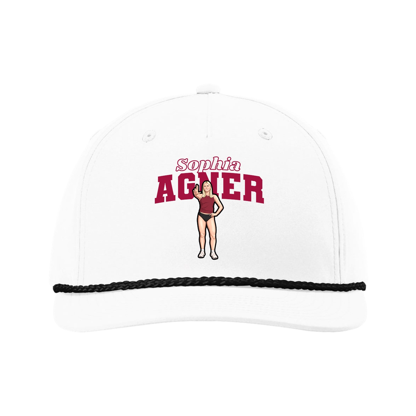 Five-Panel Classic Rope Cap — Name Arch in White
