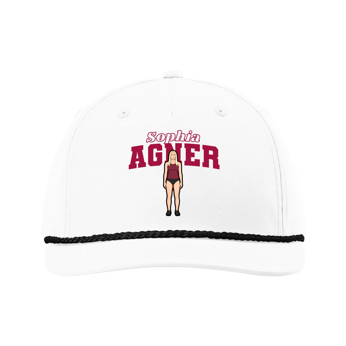 Five-Panel Classic Rope Cap — Name Arch in White