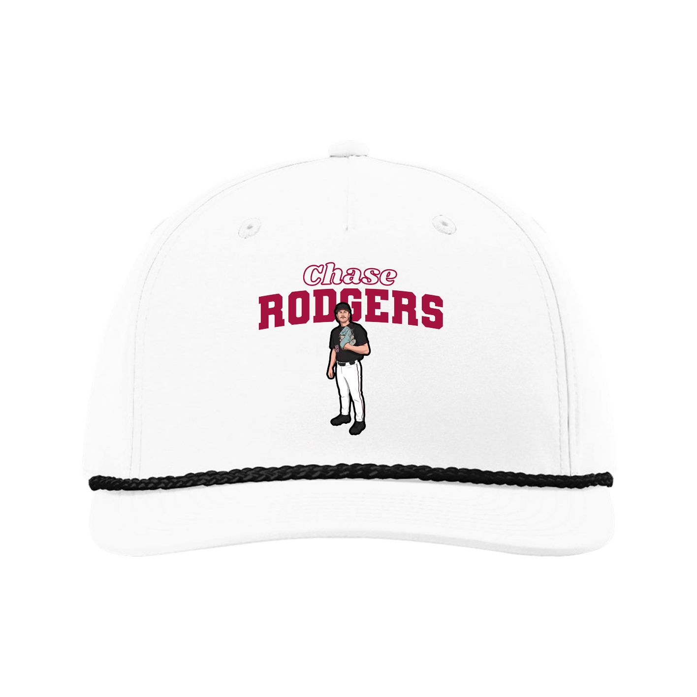 Five-Panel Classic Rope Cap — Name Arch in White
