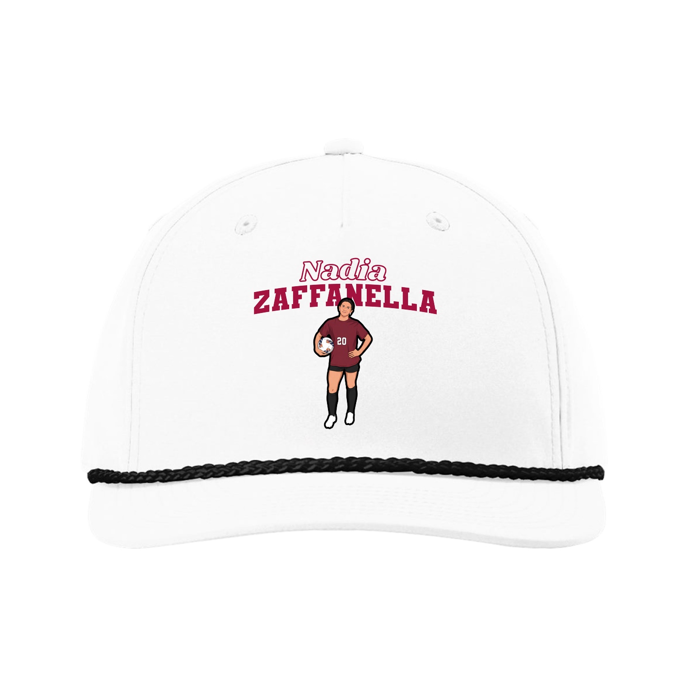 Five-Panel Classic Rope Cap — Name Arch in White