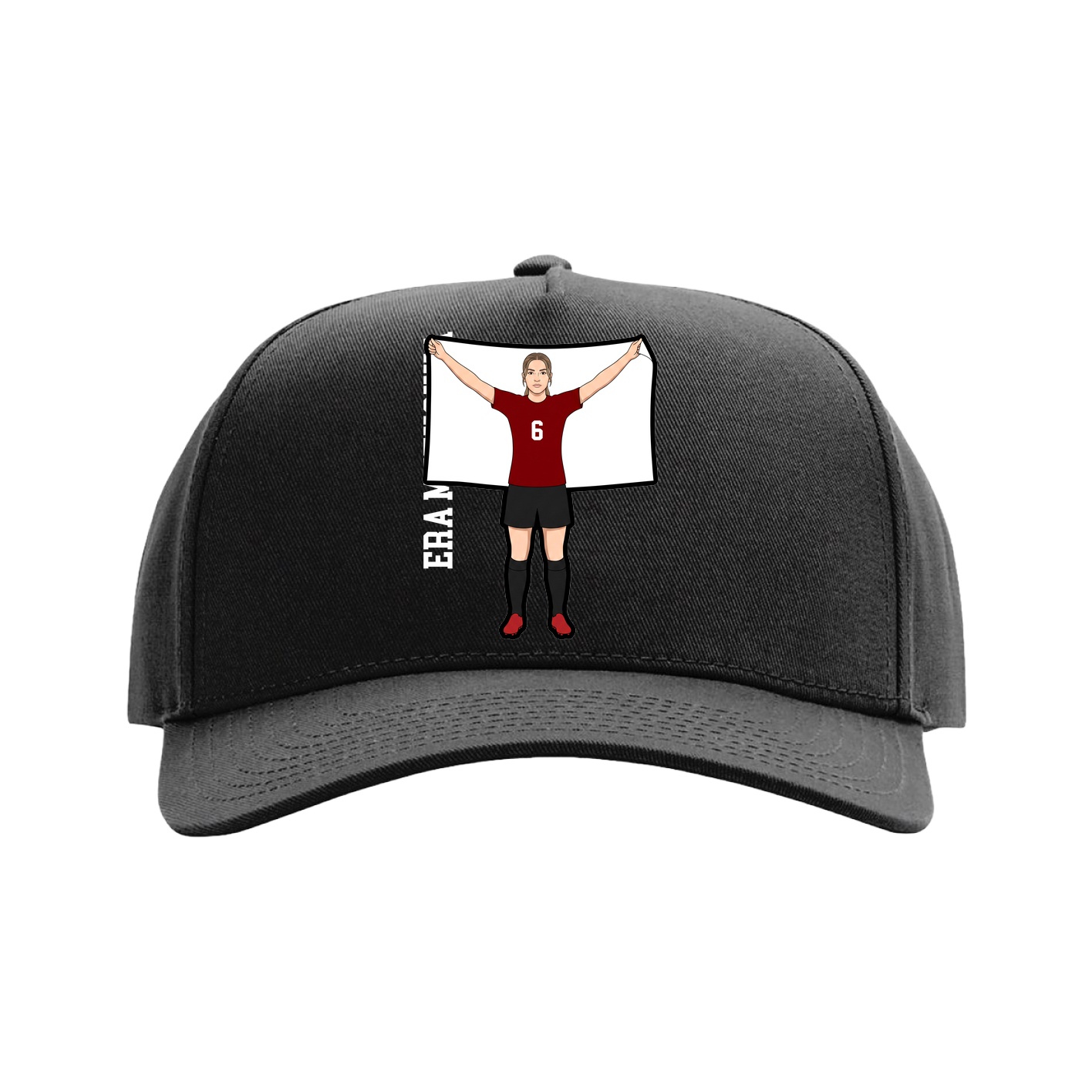 Full Fabric Five-Panel Champ Cap — Name Vertical in Black
