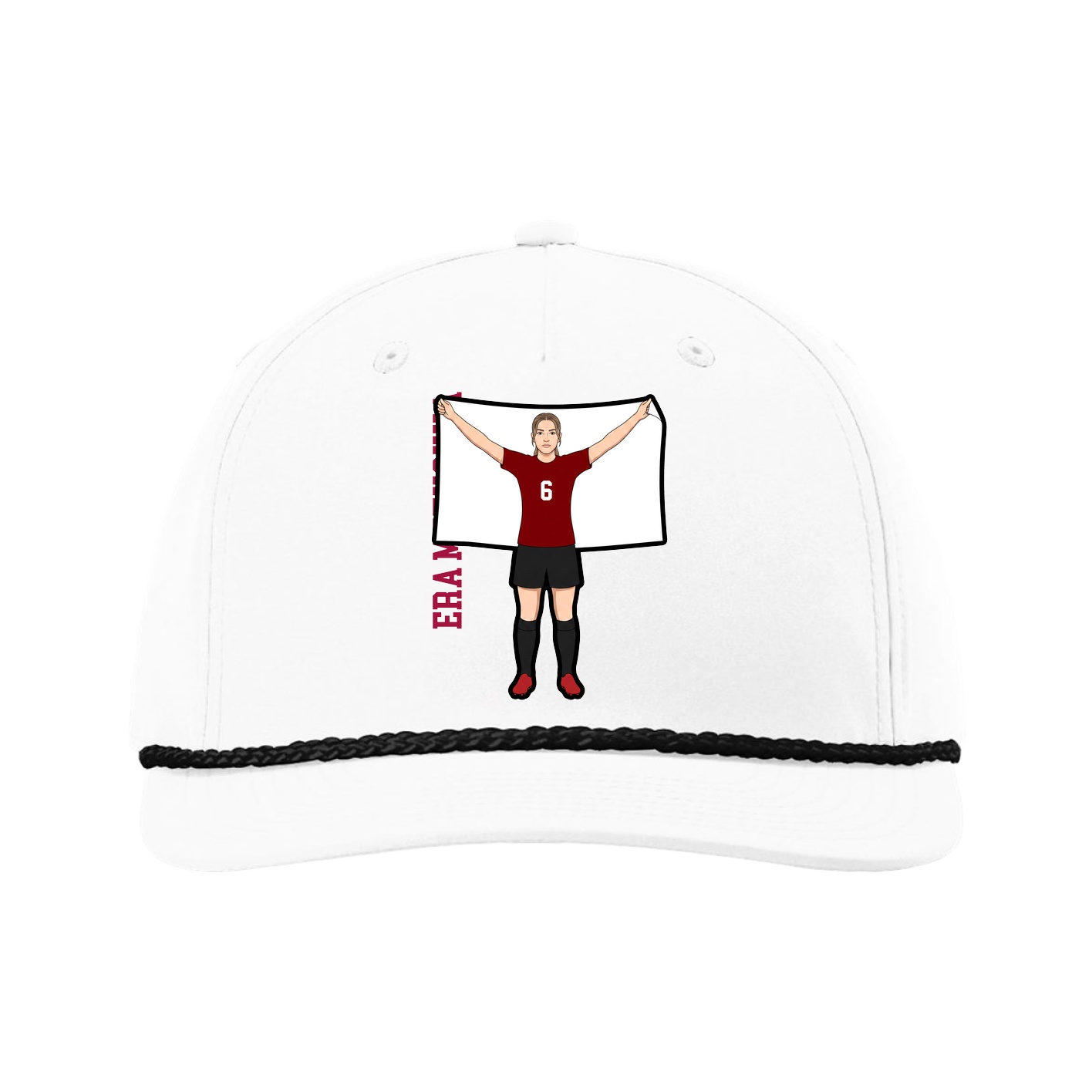 Five-Panel Classic Rope Cap — Name Vertical in White