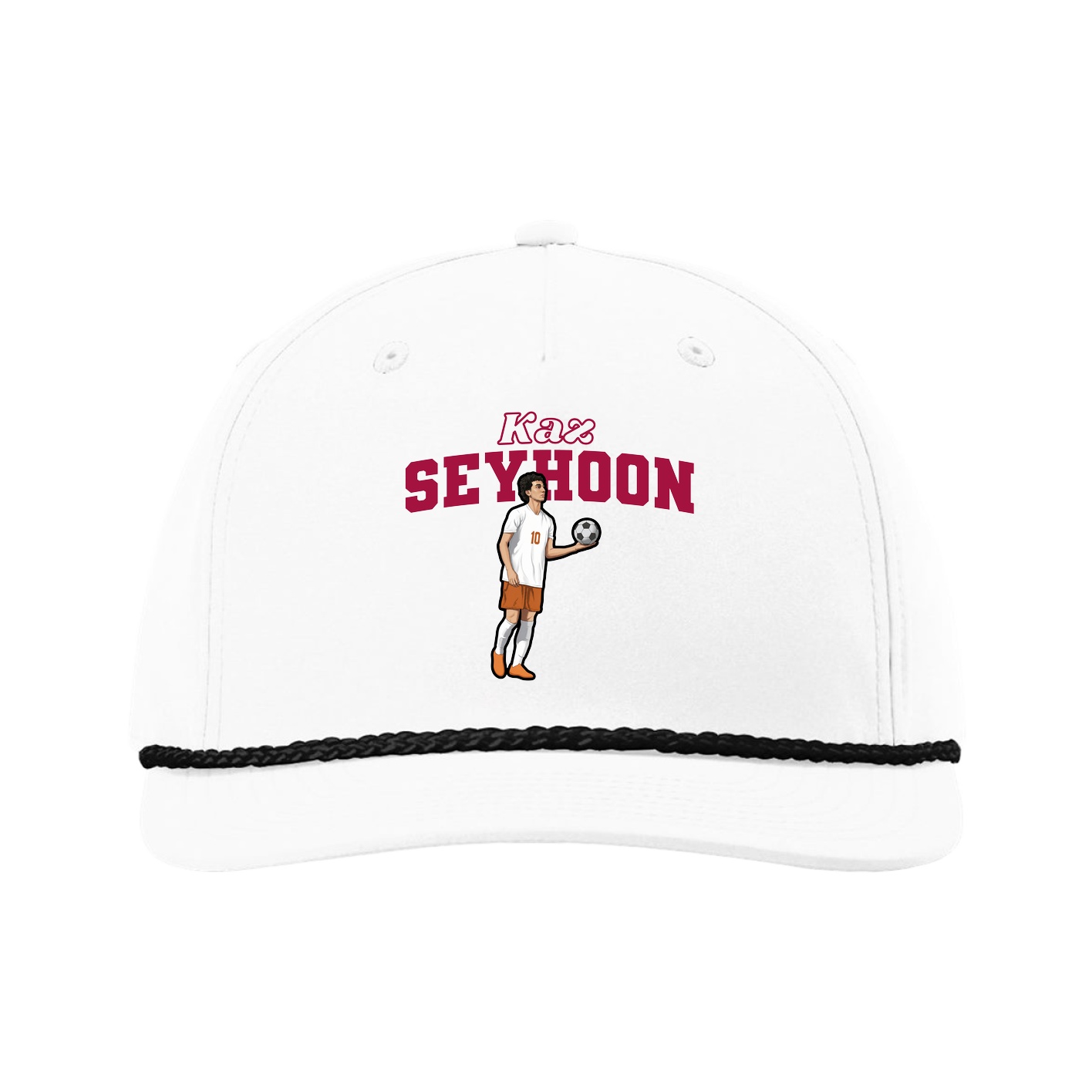 Five-Panel Classic Rope Cap — Name Arch in White