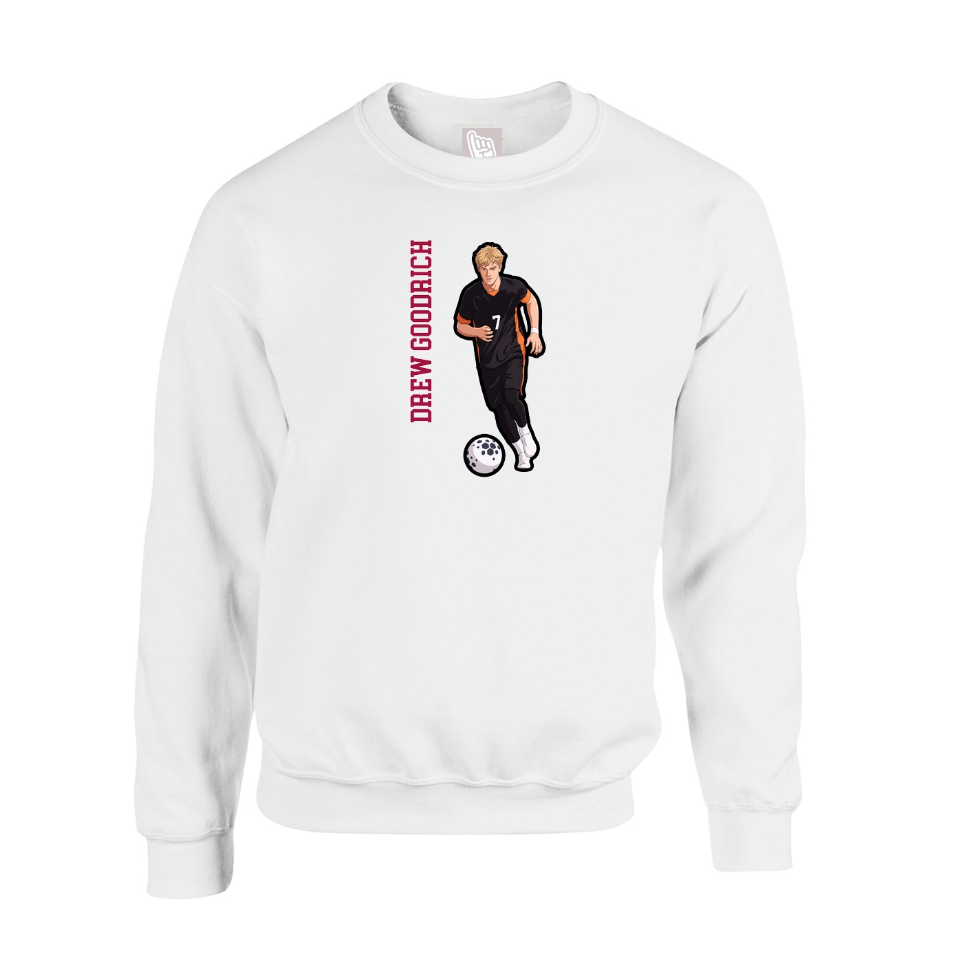 Fleece Crew — Name Vertical in White