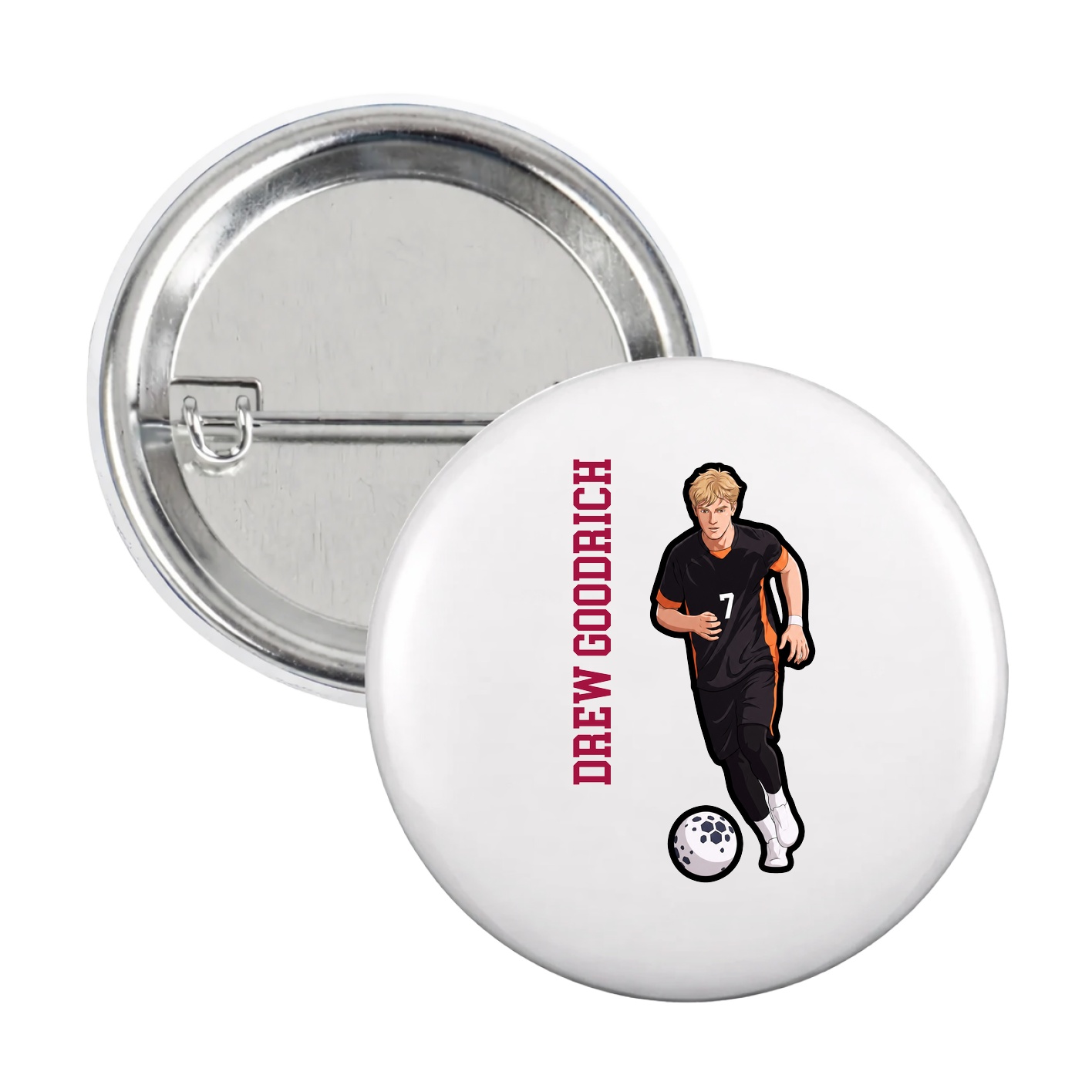 Game Day Button — Name Vertical in White
