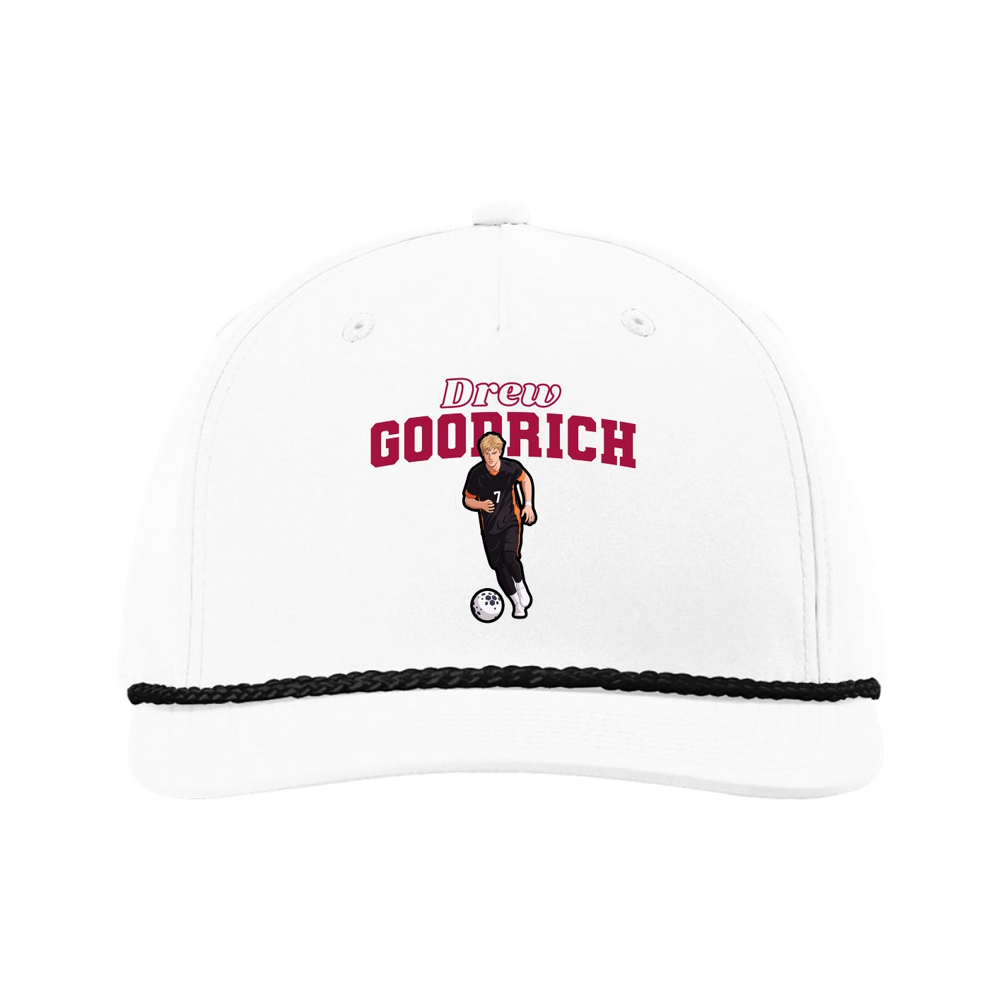 Five-Panel Classic Rope Cap — Name Arch in White