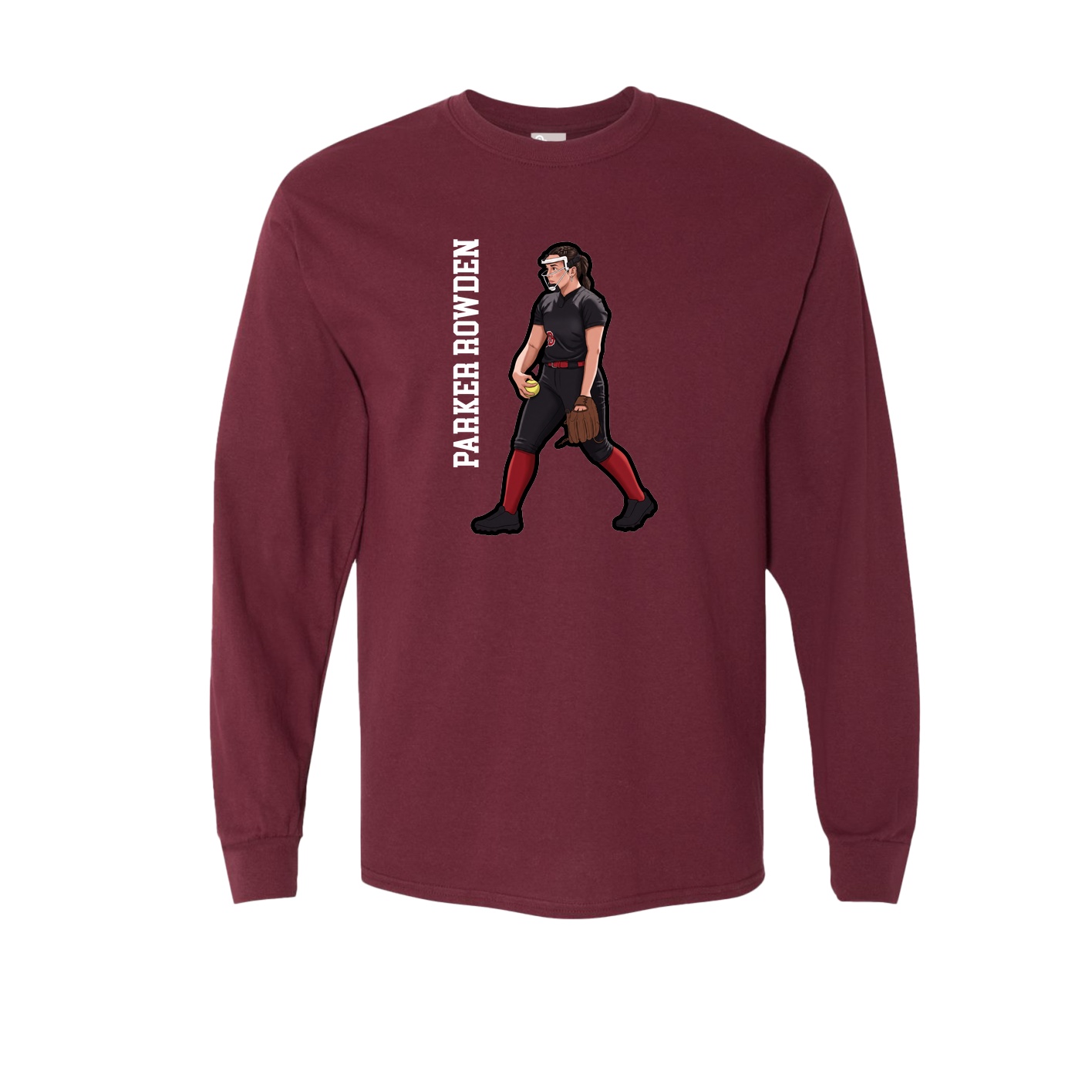 Long Sleeve Tee — Name Vertical in Maroon