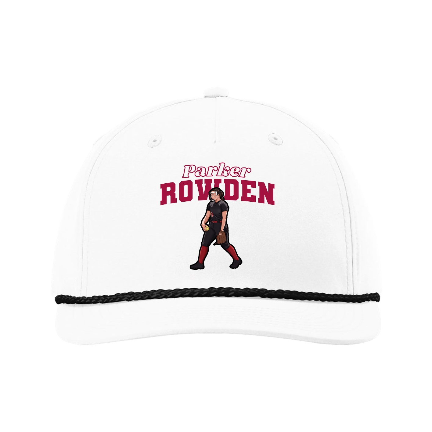 Five-Panel Classic Rope Cap — Name Arch in White