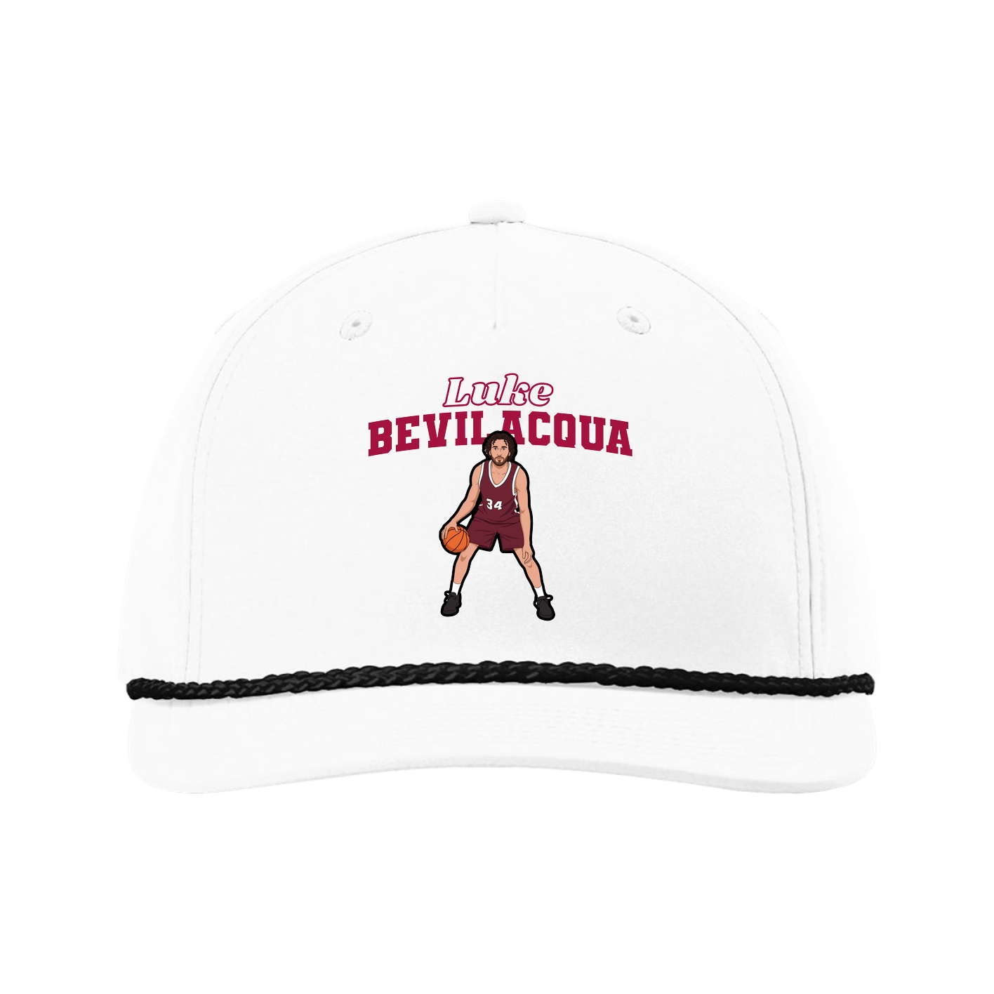 Five-Panel Classic Rope Cap — Name Arch in White