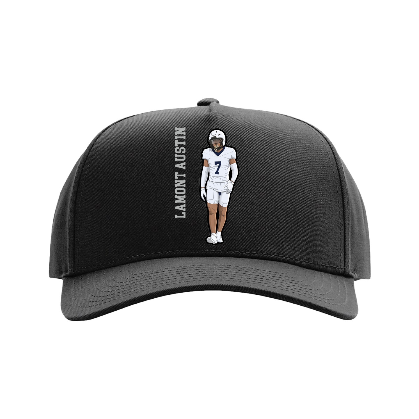 Full Fabric Five-Panel Champ Cap — Name Vertical in Black