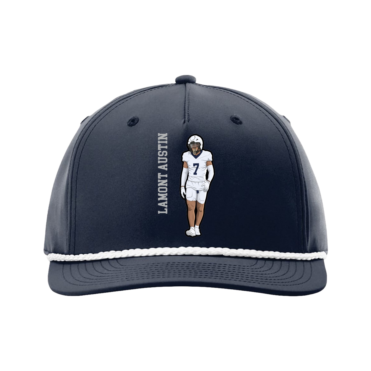 Five-Panel Classic Rope Cap — Name Vertical in Navy