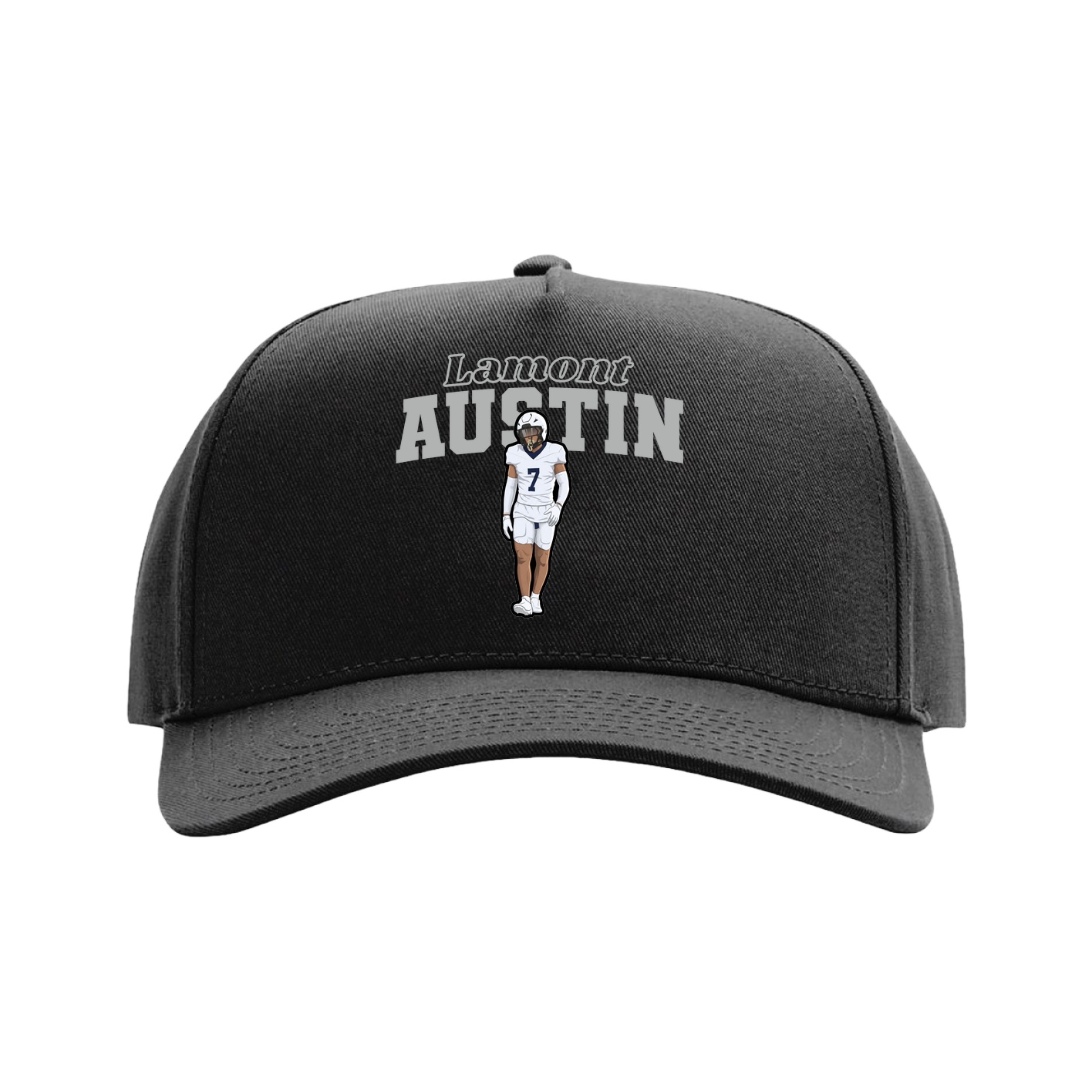 Full Fabric Five-Panel Champ Cap — Name Arch in Black