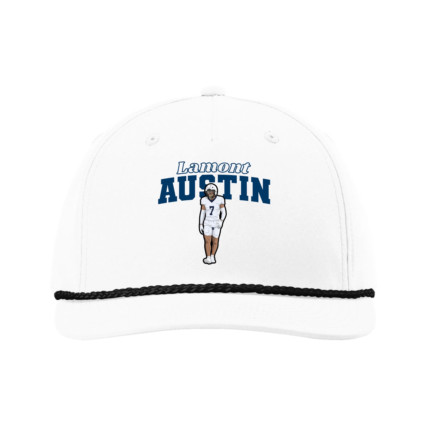 Five-Panel Classic Rope Cap — Name Arch in White
