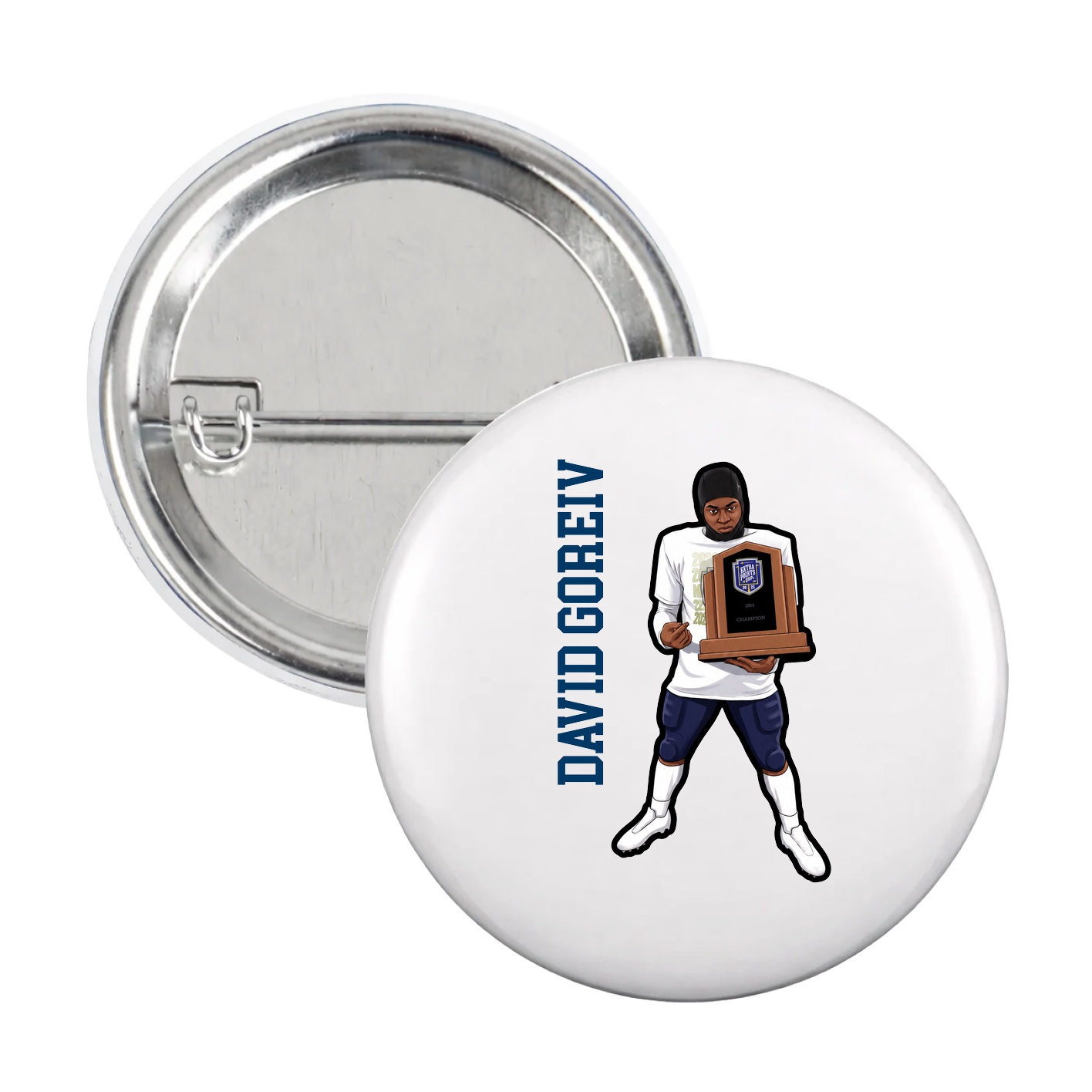 Game Day Button — Name Vertical in White
