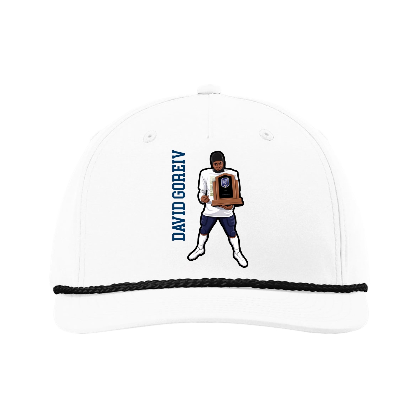 Five-Panel Classic Rope Cap — Name Vertical in White