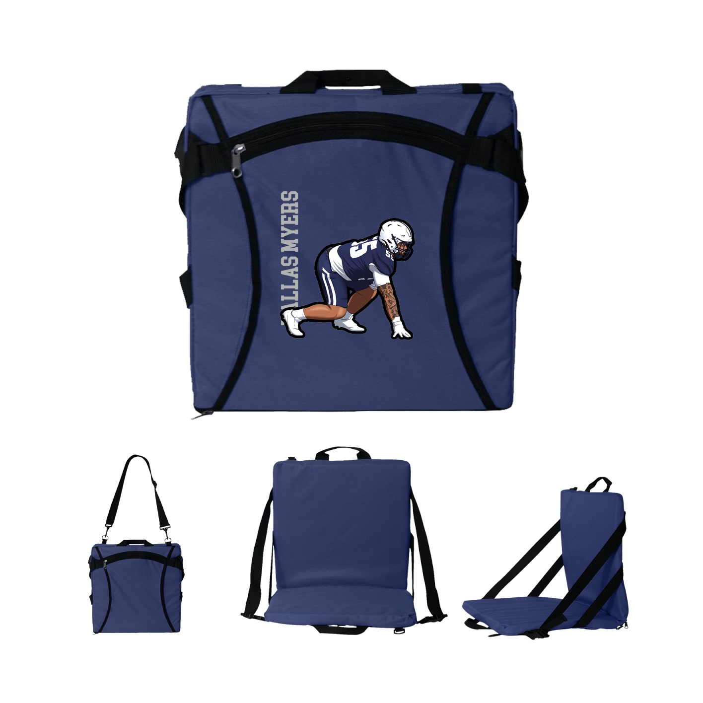Folding Stadium Seat — Name Vertical in Navy