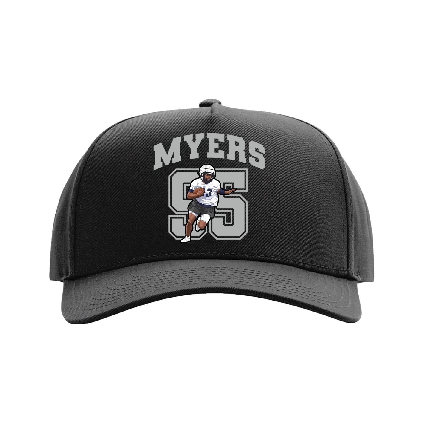 Full Fabric Five-Panel Champ Cap — Number in Black