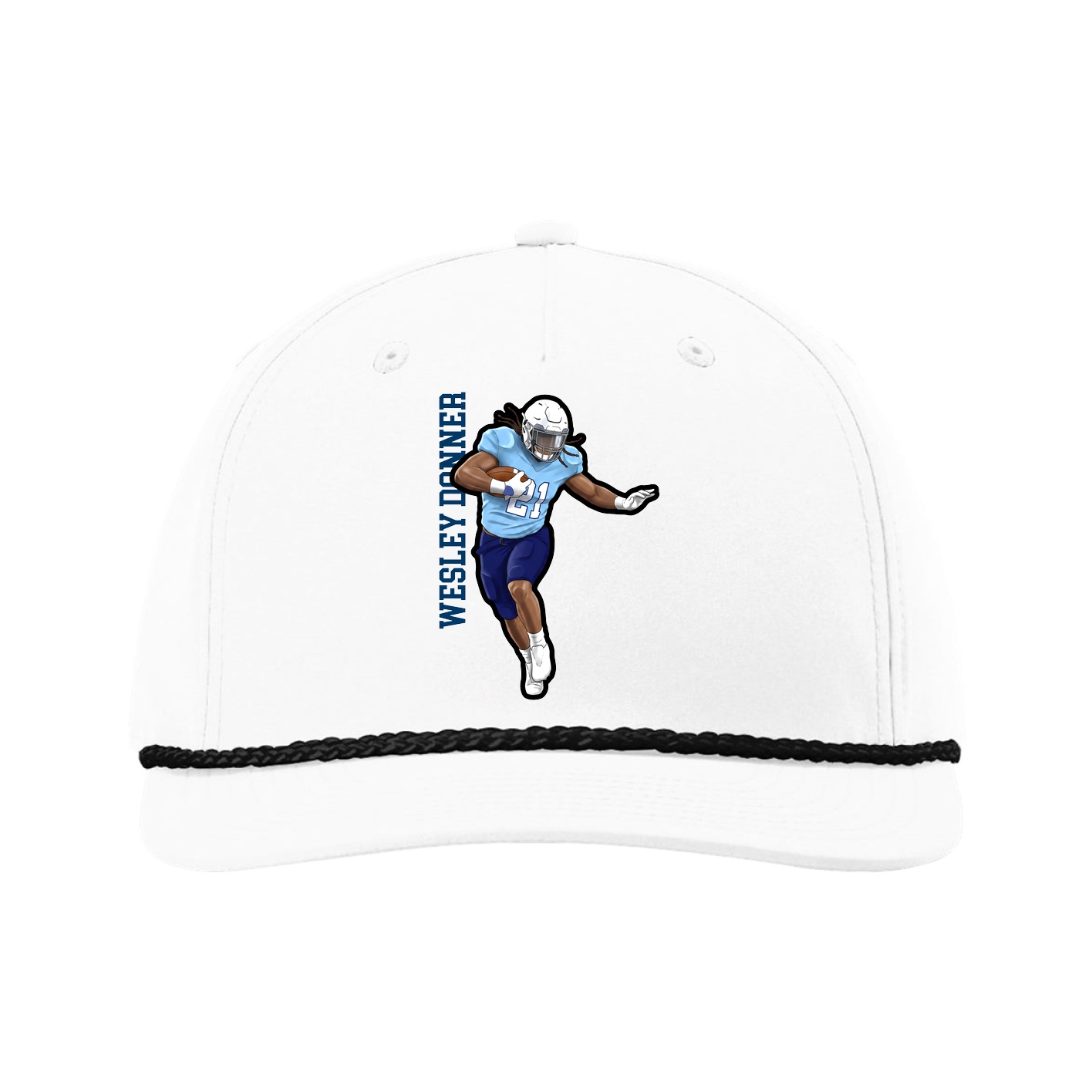 Five-Panel Classic Rope Cap — Name Vertical in White