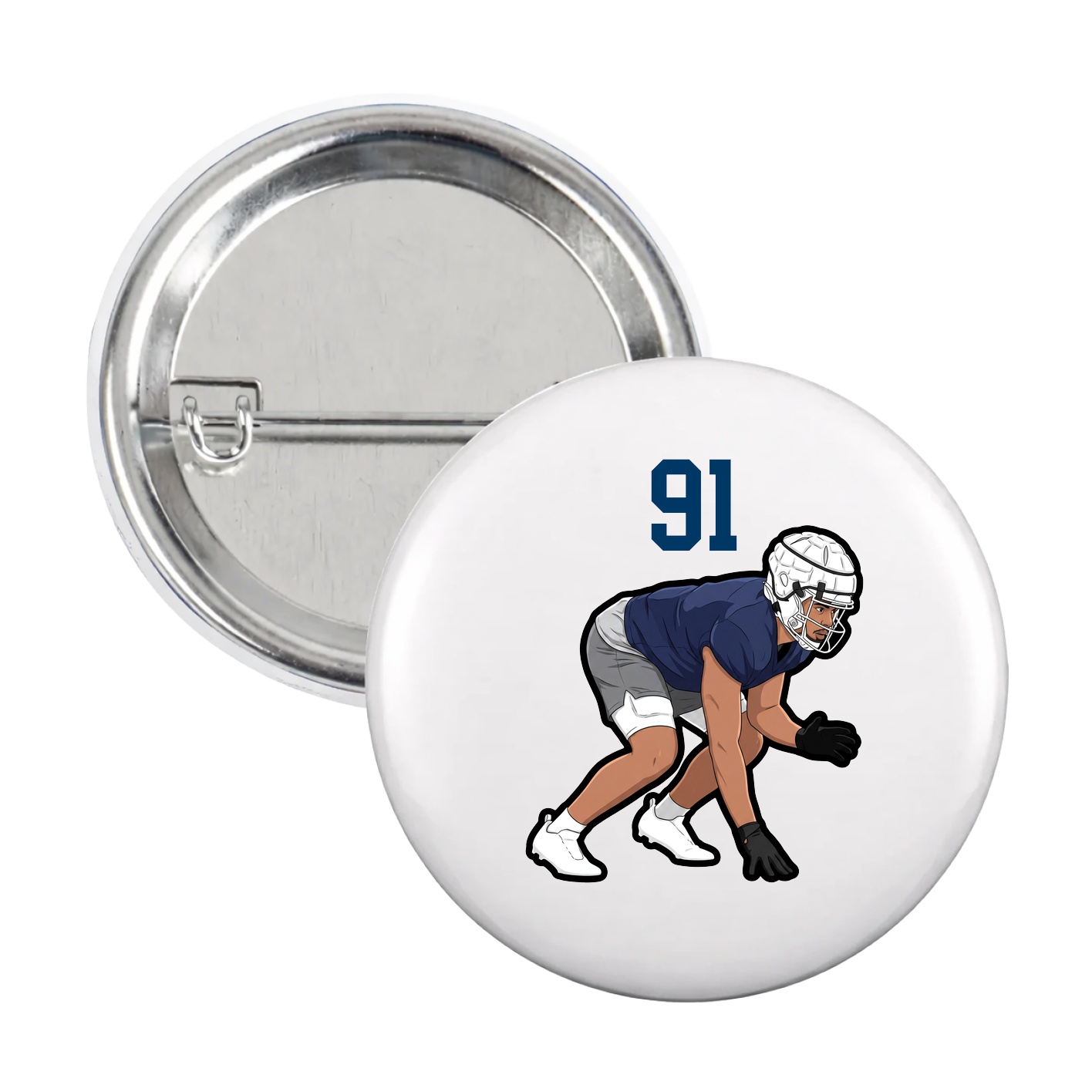 Game Day Button — Number Top in White