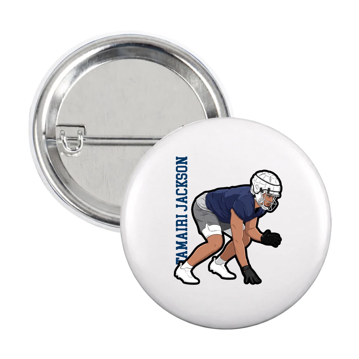 Game Day Button — Name Vertical in White