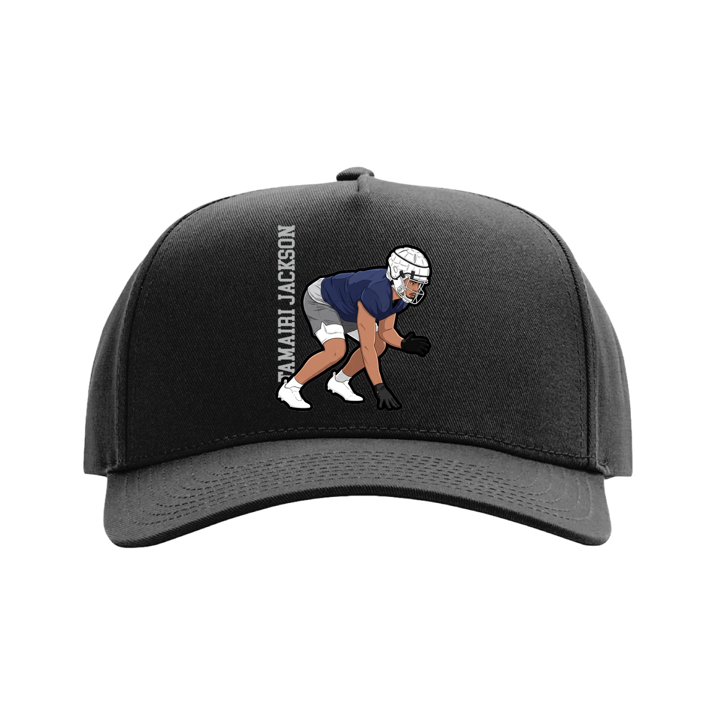 Full Fabric Five-Panel Champ Cap — Name Vertical in Black