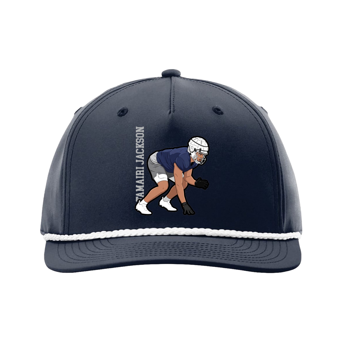 Five-Panel Classic Rope Cap — Name Vertical in Navy