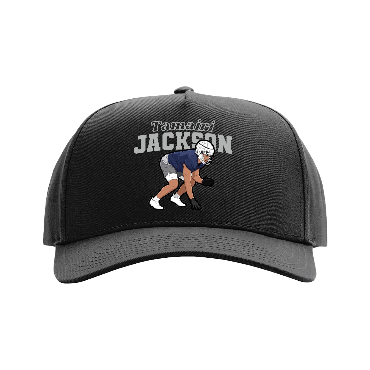 Full Fabric Five-Panel Champ Cap — Name Arch in Black