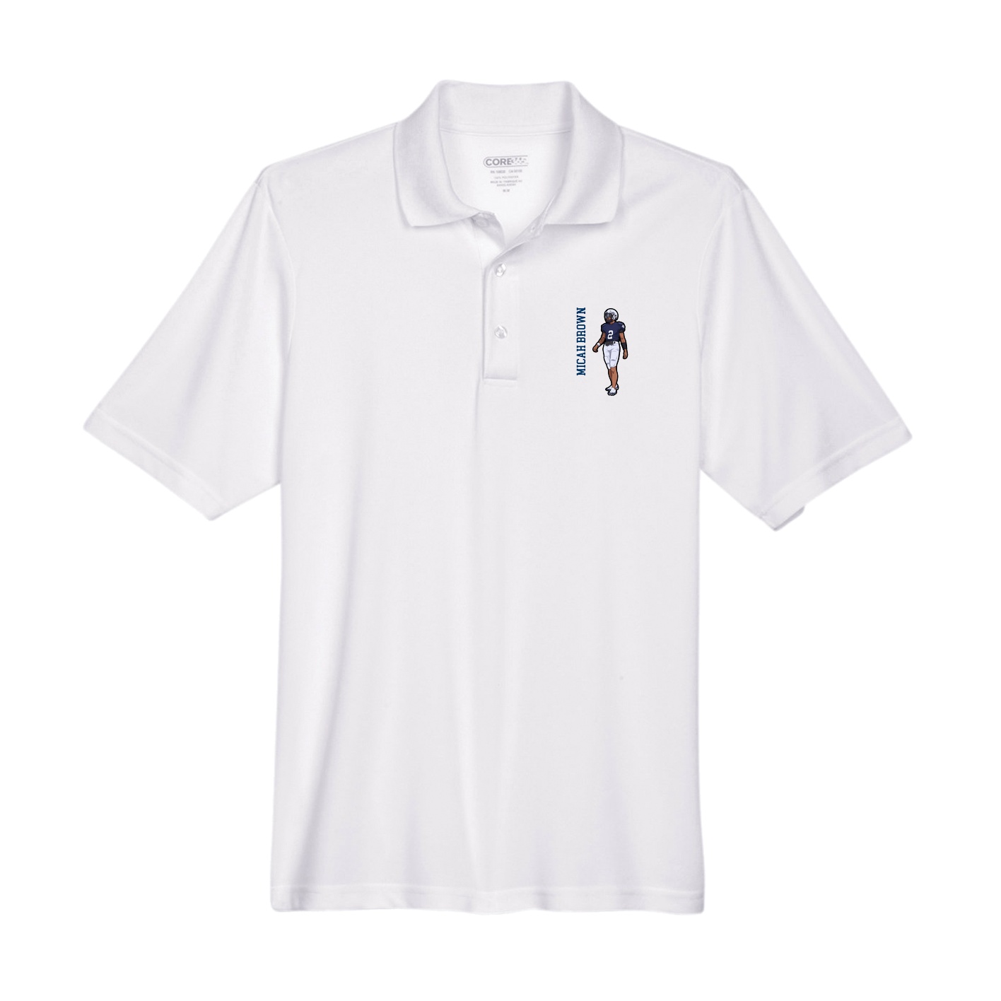 Performance Polo — Name Vertical in White