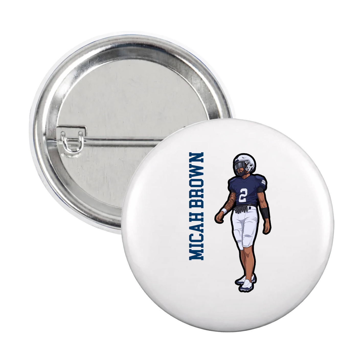 Game Day Button — Name Vertical in White