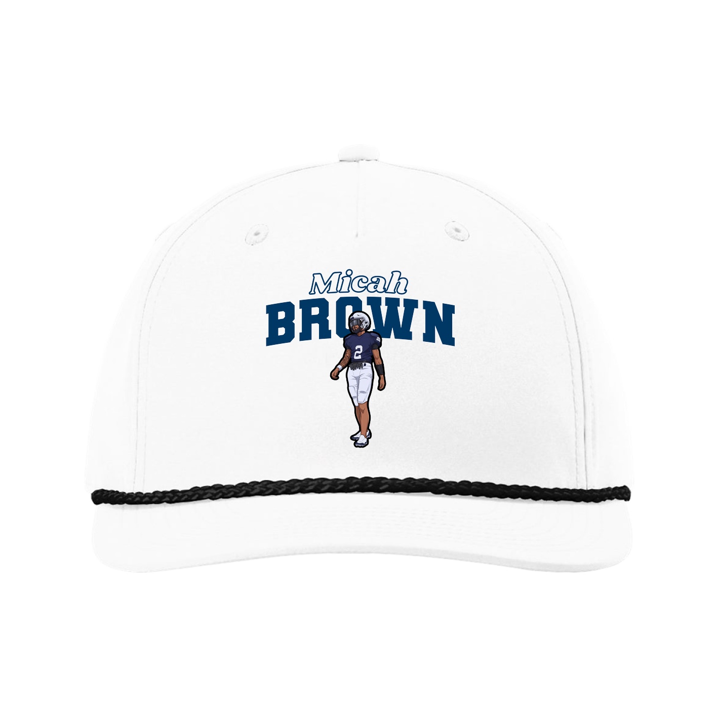 Five-Panel Classic Rope Cap — Name Arch in White