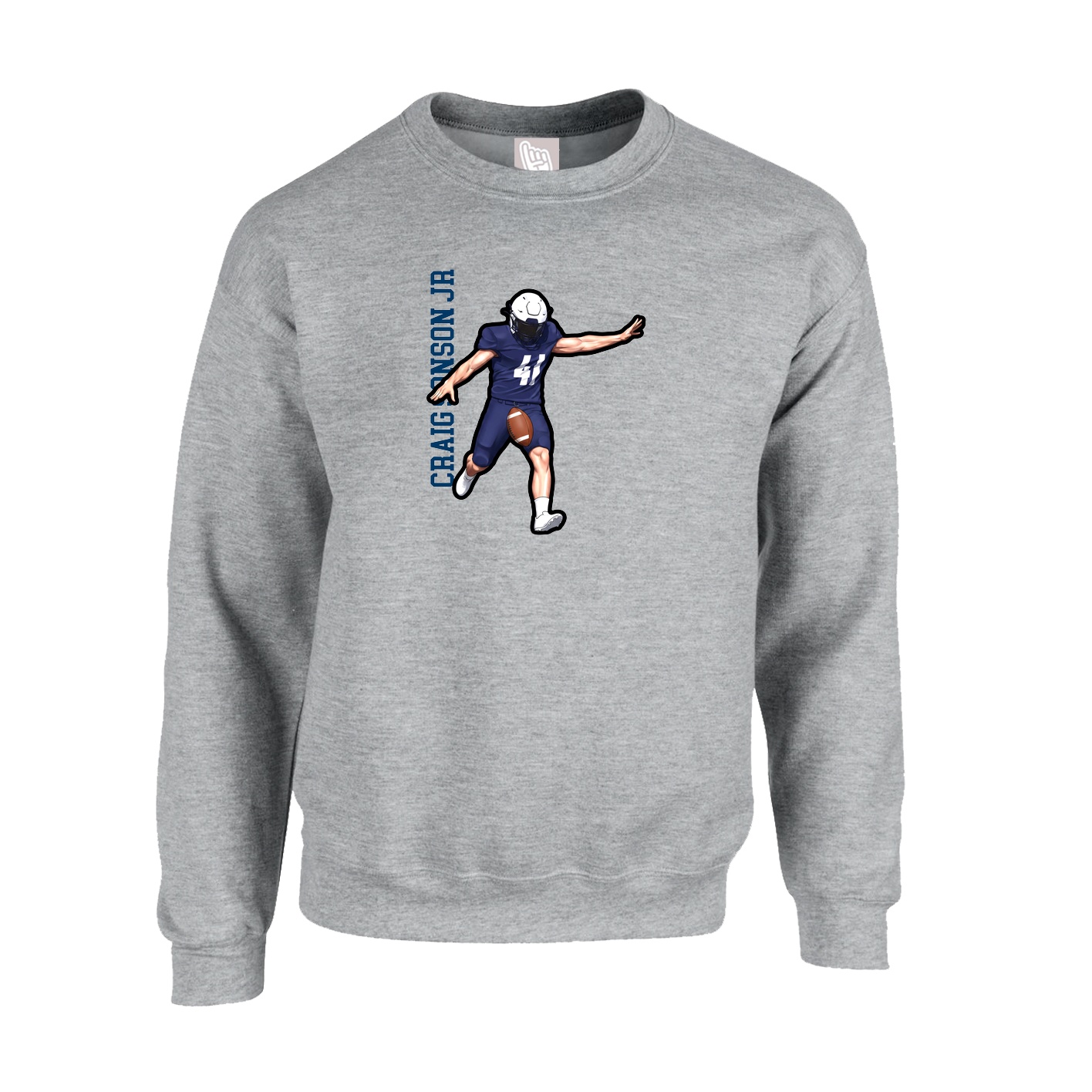 Fleece Crew — Name Vertical in Grey