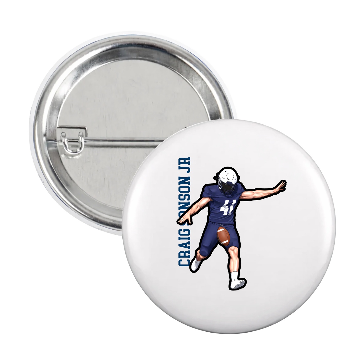 Game Day Button — Name Vertical in White