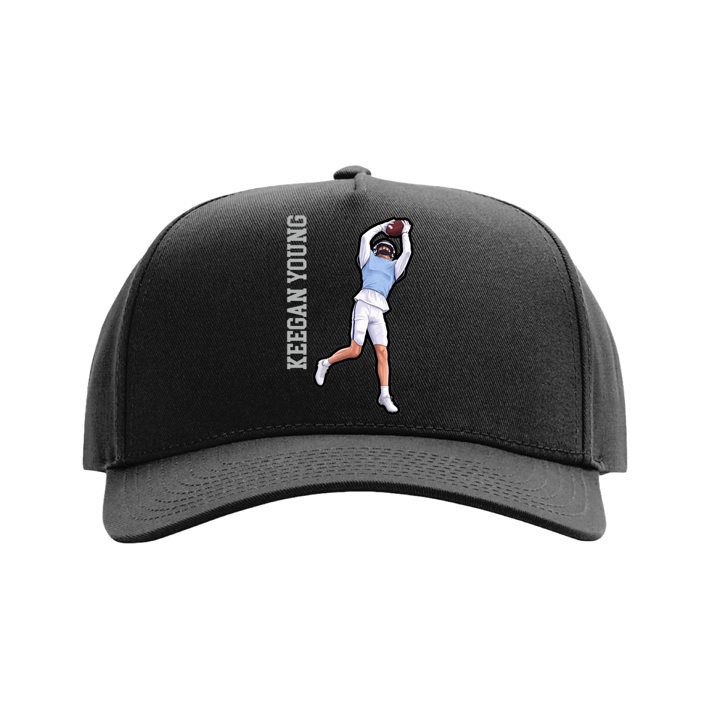 Full Fabric Five-Panel Champ Cap — Name Vertical in Black